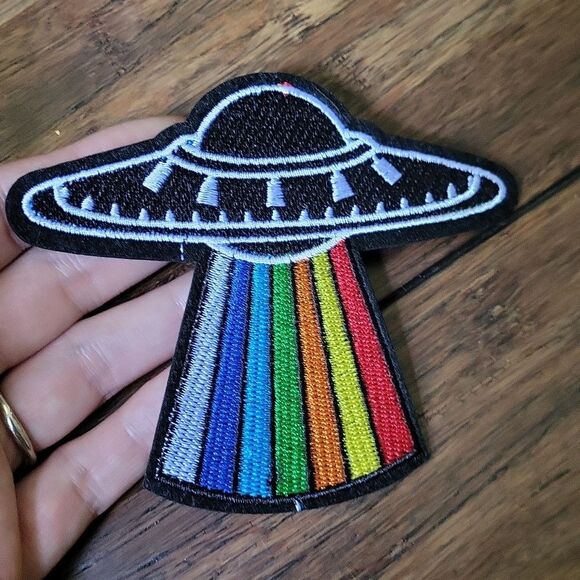 Dolls Kill Other - NWOT Iron On Embroidered Space Ship with a Rainbow 🌈 Applique